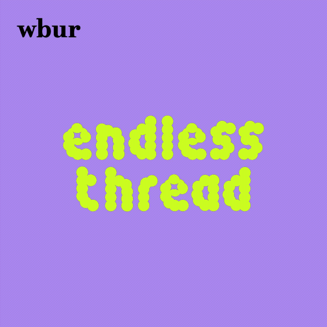 endless thread logo bouncing in motion like the cards at the end of a computer solitare game, leaving trail of rainbow stripes