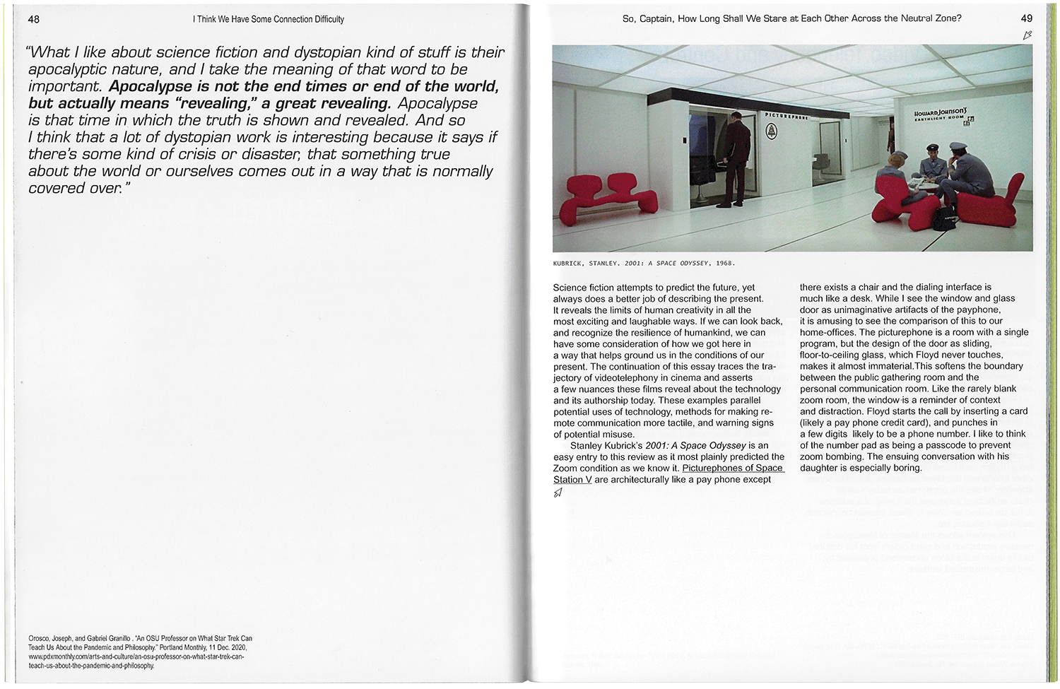 interior spread of book with image from Stanley Kubrick's 20001: A Space Odyssey.