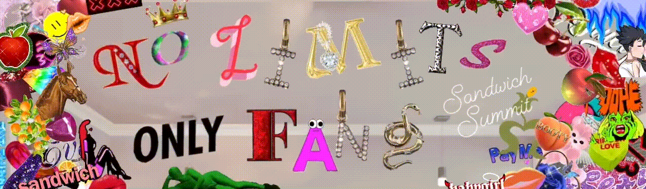 collage of moving letters spelling No Limits, Only Fans and bright moving images related to sex and love
