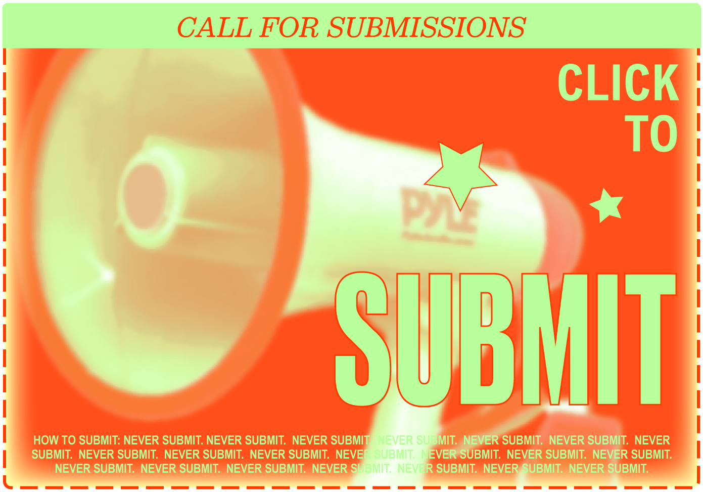 orange and green submit coupon featuring megaphone and stars
